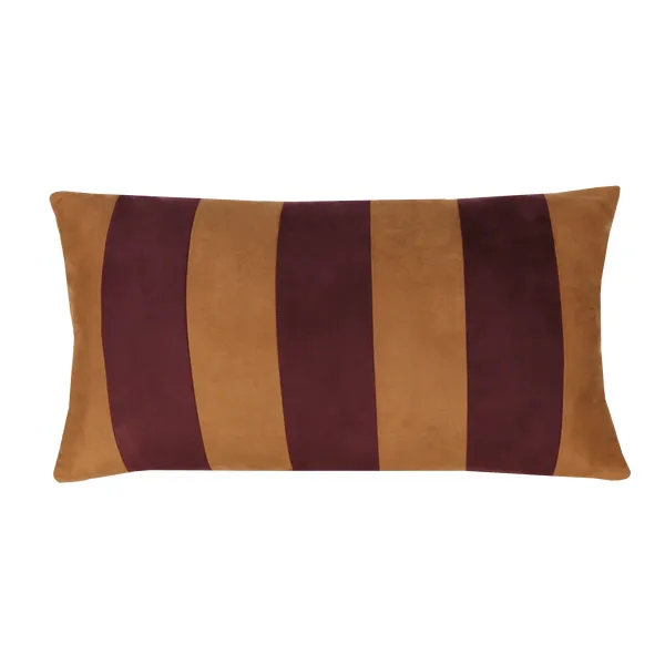 Kussen suéde streep mocha mousse aubergine 60x36cm