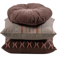 WOOOD Aziz Kussens Velvet Bruin/Naturel – Set van 3