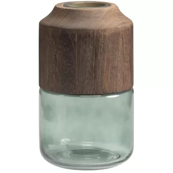 Vaas Celeste vaas glas/hout blauw/groen 23x14cm