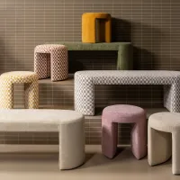 Charlie gestoffeerde kruk ruit dessin geel