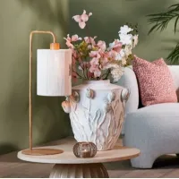 Tafellamp hout print naturel+touw crème