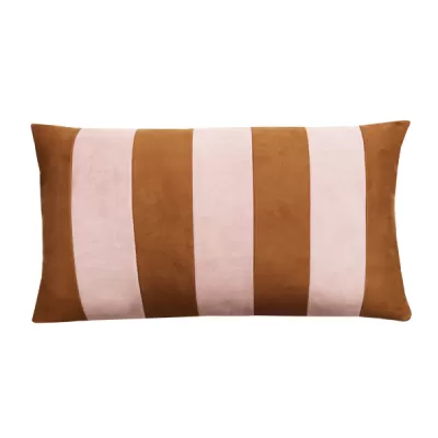 Kussen suède look streep mocha mousse roze 60x36cm