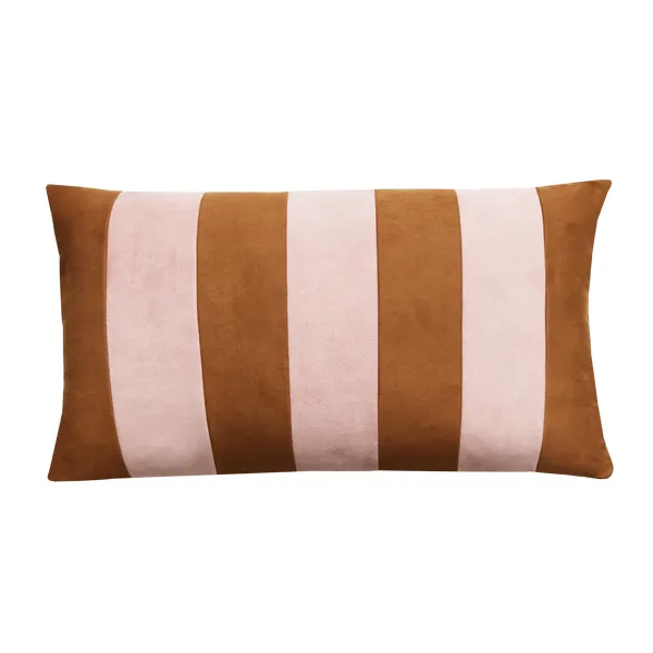 Kussen suède look streep mocha mousse roze 60x36cm