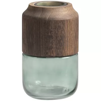 Celeste vaas glas/hout blauw/groen 28x16cm