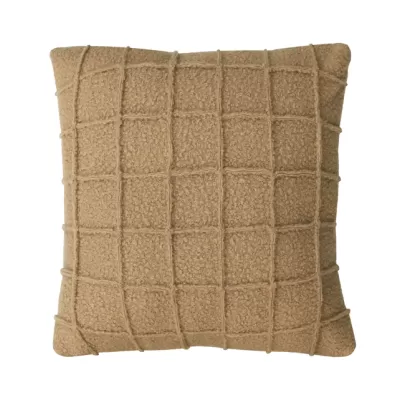 Kussen bouclé vlakjes camel 55x55cm