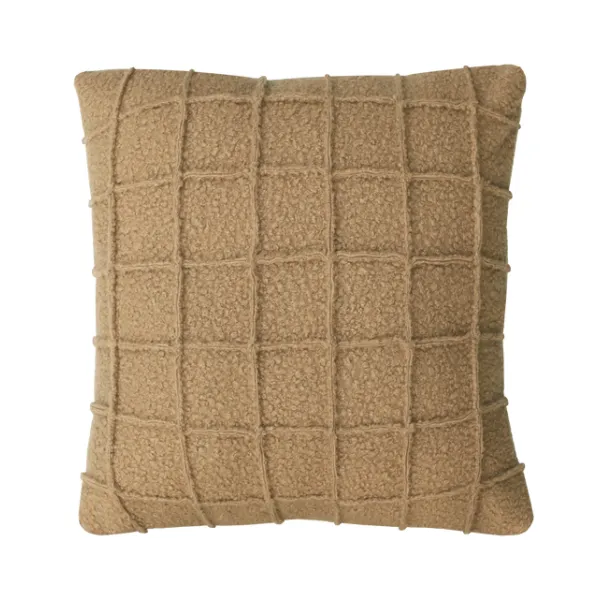 Kussen bouclé vlakjes camel 55x55cm