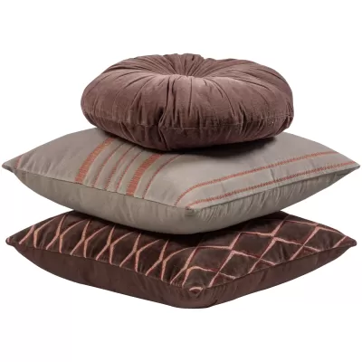 WOOOD Aziz Kussens Velvet Bruin/Naturel – Set van 3