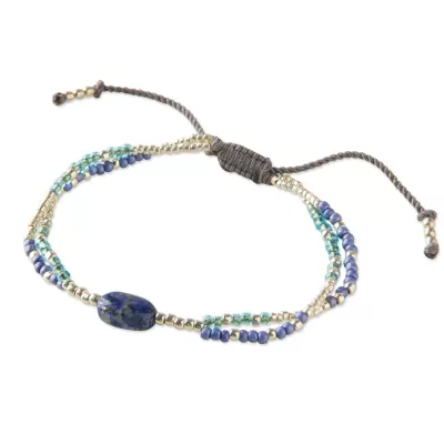 Shining Lapis Lazuli Zilverkleurige Armband