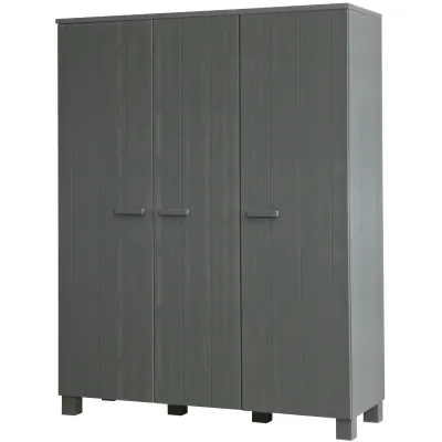 WOOOD Dennis 3-deurs kast grenen steel grey geborsteld
